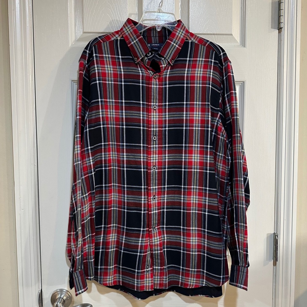 Cremieux Classics Mens Large‎ Red Navy Blue Plaid Button Down Shirt Long Sleeve
